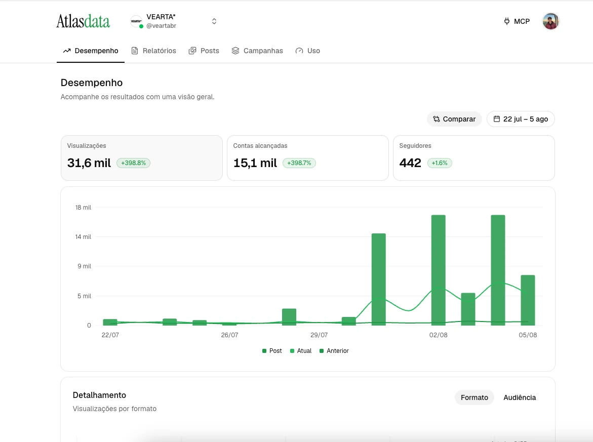 Preview do dashboard de desempenho